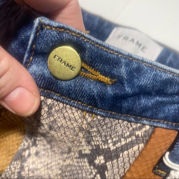 Frame Le Mini Boot Leather Patchwork Snake Print Mid Rise Jeans NWT Size 30 - Picture 10 of 16